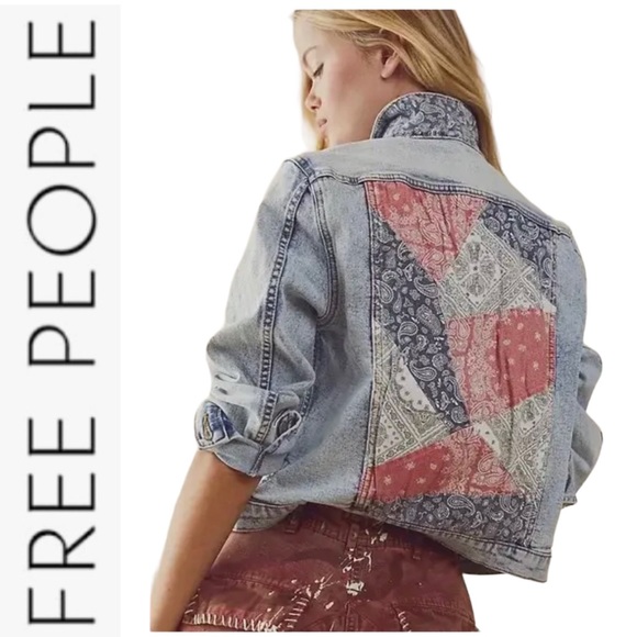 Free People Jackets & Blazers - NWT Free People x Driftwood Trucker Bandana Insert Denim Jacket xs
